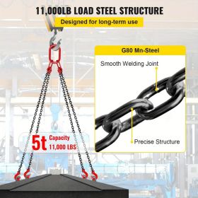 Industrial Grade 3 Ton Engine Chain Hoist - 5Ft G80 Alloy Steel Sling with 4 Swivel Grab Hooks for Garage & Workshop Lifting