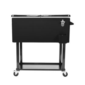 80qt Black Box Body Black Foot Tube Freezing And Insulation Cart (Color: black)